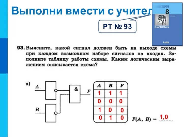 Выполни вмести с учителем: 1 1 1 0 0 0