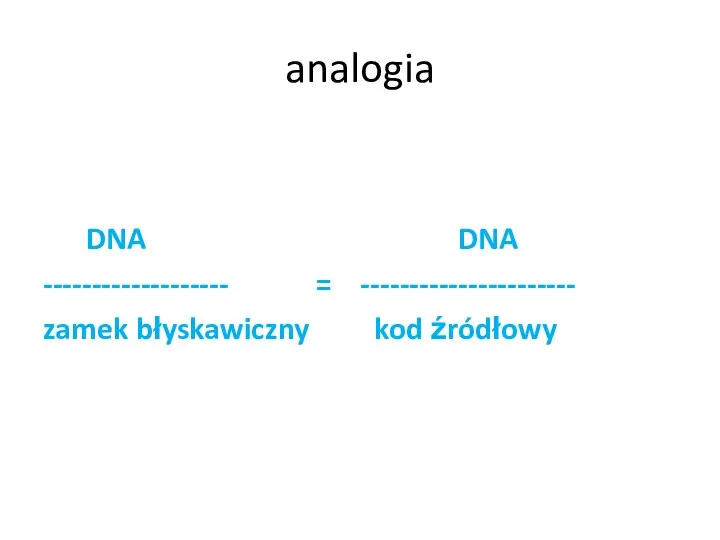 analogia DNA DNA ------------------- = ---------------------- zamek błyskawiczny kod źródłowy