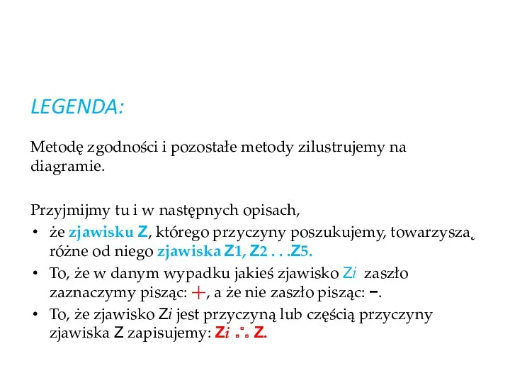 LEGENDA: Metodę zgodności i pozostałe metody zilustrujemy na diagramie. Przyjmijmy