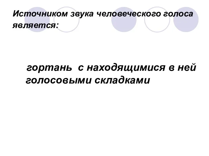 Источником звука человеческого голоса является: гортань с находящимися в ней голосовыми складками