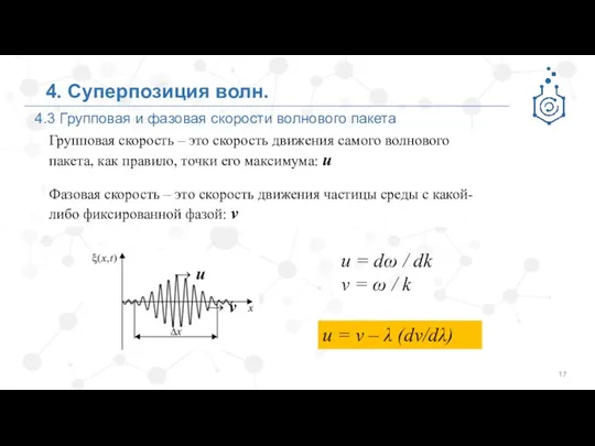 4.3 Групповая и фазовая скорости волнового пакета 4. Суперпозиция волн.