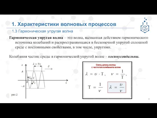 1.3 Гармоническая упругая волна 1. Характеристики волновых процессов Гармоническая упругая