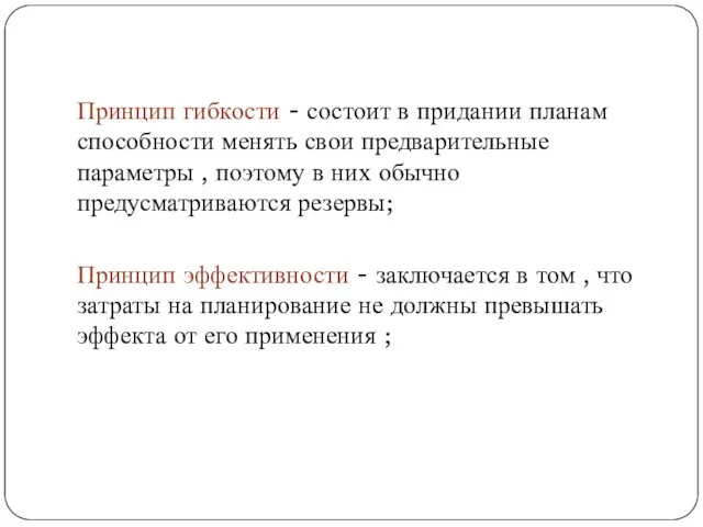 Принцип гибкости - состоит в придании планам способности менять свои