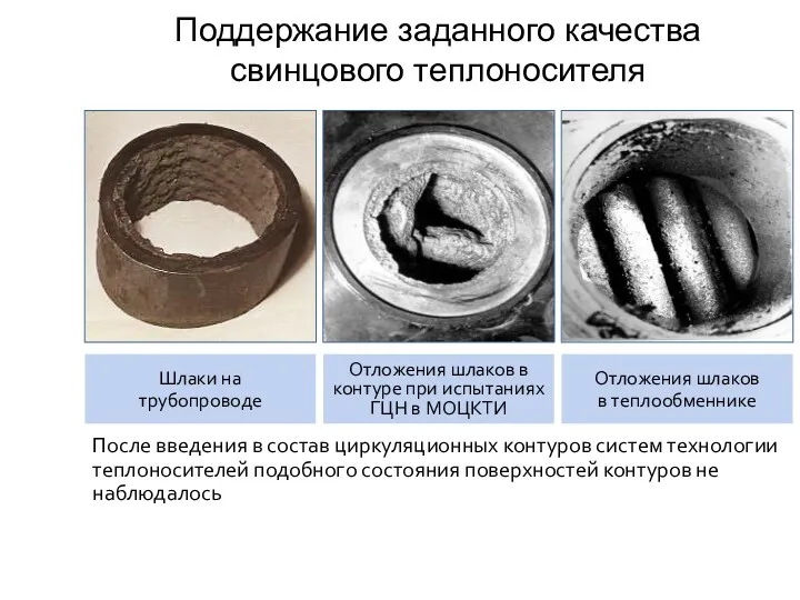 Поддержание заданного качества свинцового теплоносителя После введения в состав циркуляционных