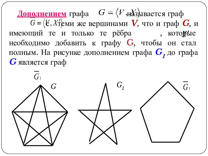 Дополнением графа называется граф с теми же вершинами V, что