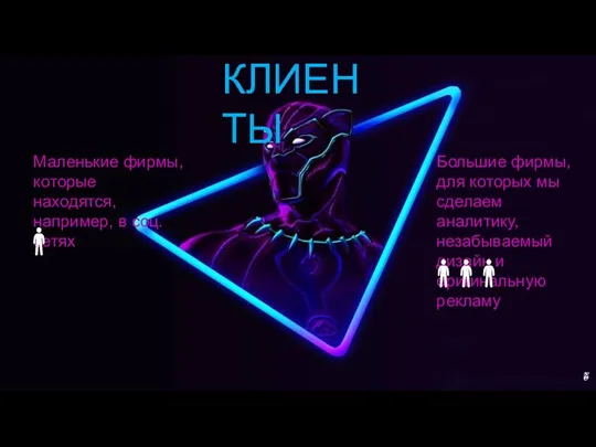 КЛИЕНТЫ Маленькие фирмы, которые находятся, например, в соц. сетях Большие