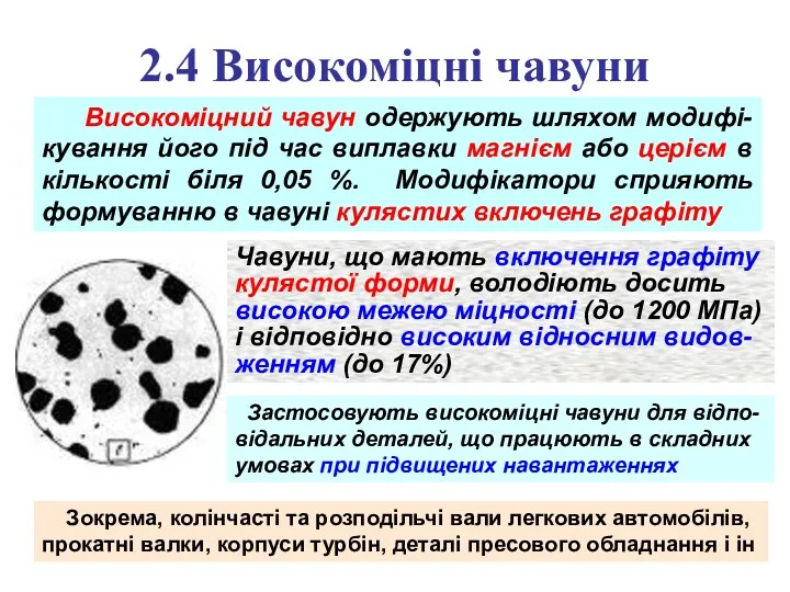 2.4 Високоміцні чавуни Високоміцний чавун одержують шляхом модифі-кування його під