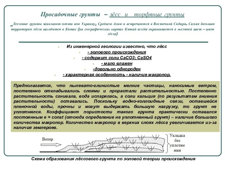 Просадочные грунты – лёсс и торфяные грунты Лессовые грунты занимают