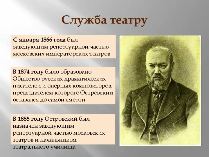 С января 1866 года был заведующим репертуарной частью московских императорских