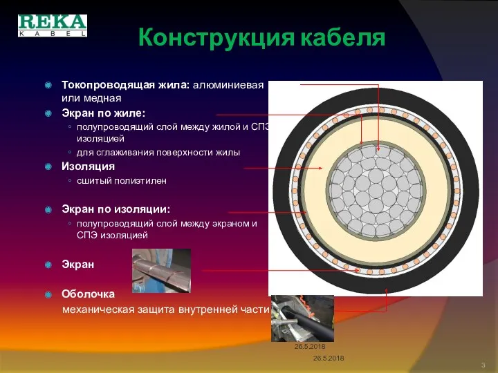 26.5.2018 26.5.2018 Конструкция кабеля Токопроводящая жила: алюминиевая или медная Экран