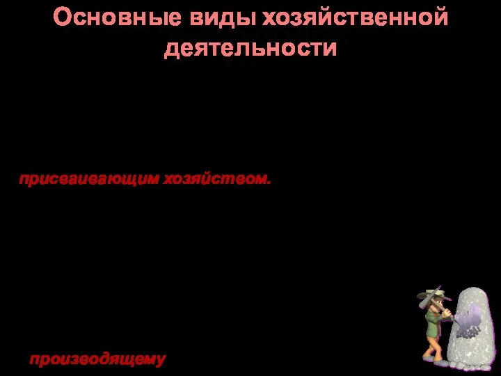 Основные виды хозяйственной деятельности Первобытный человек занимался охотой и собирал