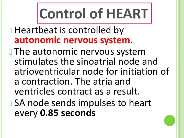 Heartbeat is controlled by autonomic nervous system. The autonomic nervous