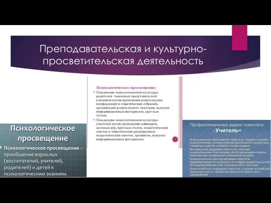 Преподавательская и культурно-просветительская деятельность