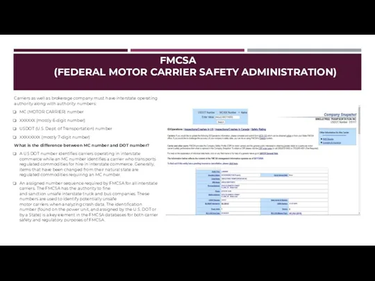 FMCSA (FEDERAL MOTOR CARRIER SAFETY ADMINISTRATION) Carriers as well as