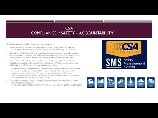 CSA COMPLIANCE SAFETY ACCOUNTABILITY CSA Operational Model Has Three Major