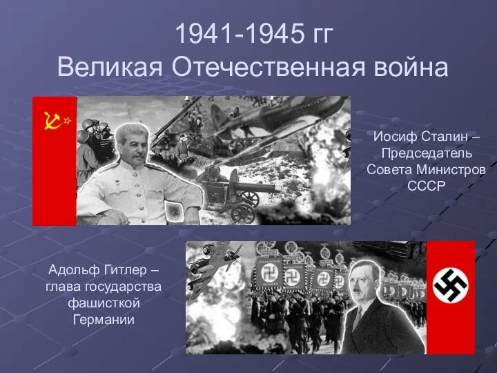 1941-1945 гг Великая Отечественная война Адольф Гитлер – глава государства