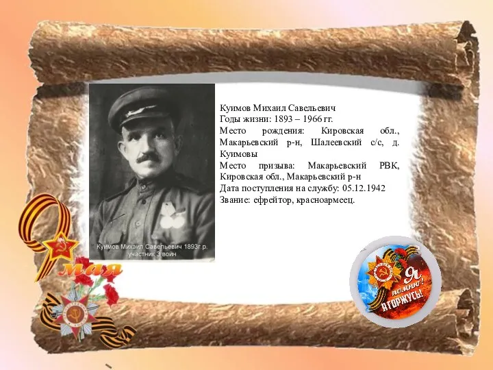 Куимов Михаил Савельевич Годы жизни: 1893 – 1966 гг. Место
