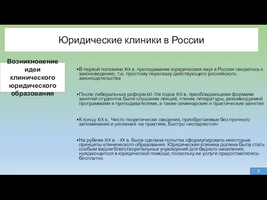 Юридические клиники в России Возникновение идеи клинического юридического образования В