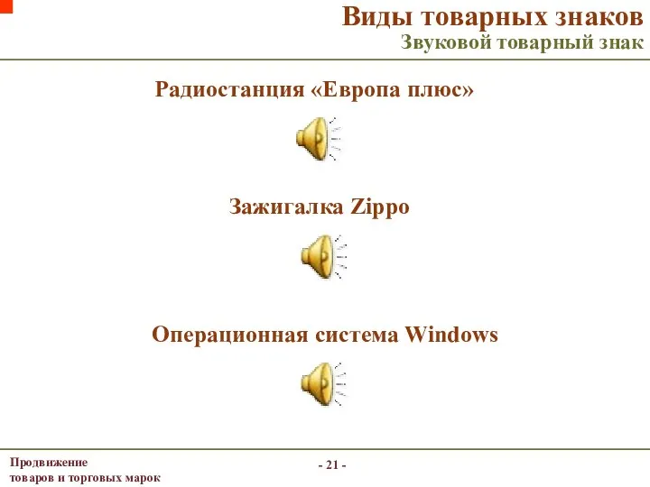 - - Радиостанция «Европа плюс» Виды товарных знаков Звуковой товарный знак Зажигалка Zippo Операционная система Windows