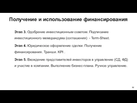 Получение и использование финансирования Этап 3. Одобрение инвестиционным советом. Подписание