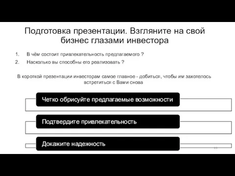 Подготовка презентации. Взгляните на свой бизнес глазами инвестора В чём