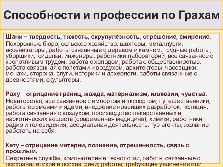 Способности и профессии по Грахам Шани – твердость, тяжесть, скрупулезность, отрешение, смирение. Похоронные