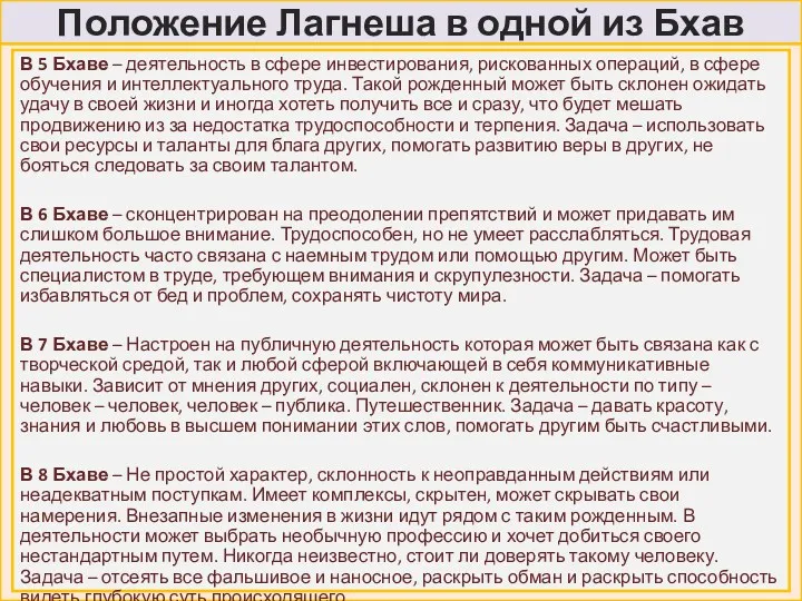 Положение Лагнеша в одной из Бхав В 5 Бхаве –