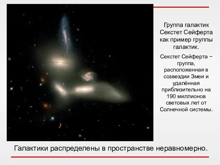 Галактики распределены в пространстве неравномерно. Группа галактик Секстет Сейферта как