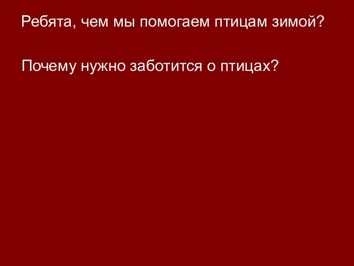 Ребята, чем мы помогаем птицам зимой? Почему нужно заботится о птицах?