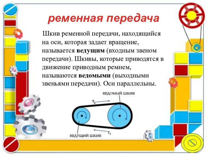 Шкив ременной передачи, находящийся на оси, которая задает вращение, называется