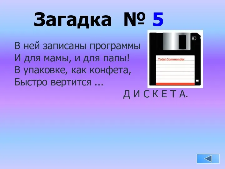 Загадка № 5 В ней записаны программы И для мамы,