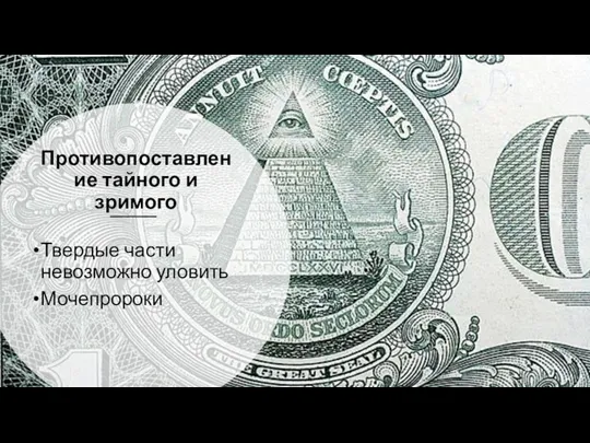 Противопоставление тайного и зримого Твердые части невозможно уловить Мочепророки