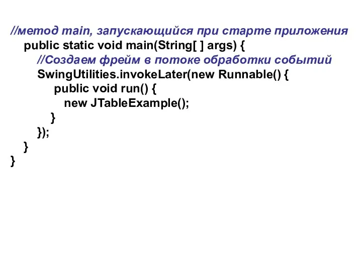 //метод main, запускающийся при старте приложения public static void main(String[