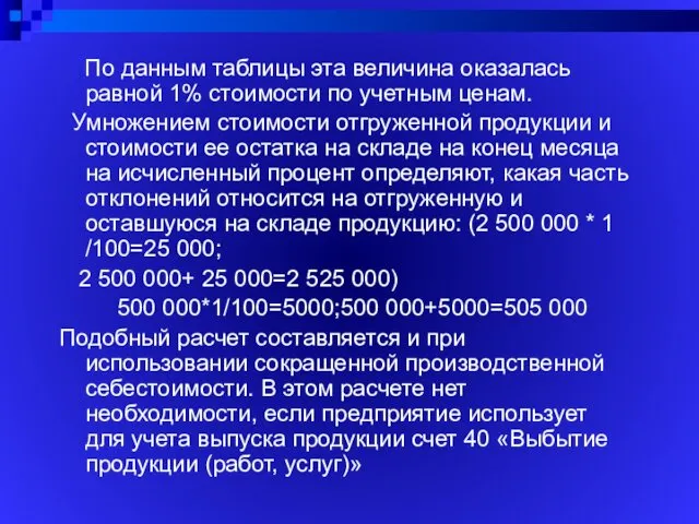 По данным таблицы эта величина оказалась равной 1% стоимости по