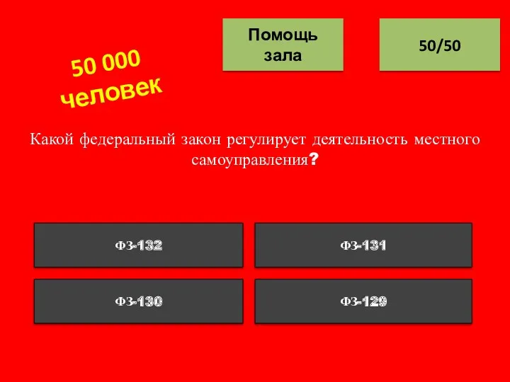 Какой федеральный закон регулирует деятельность местного самоуправления? 50/50 Помощь зала