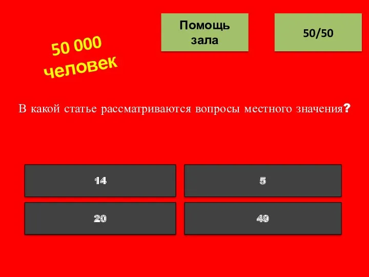 В какой статье рассматриваются вопросы местного значения? 50/50 Помощь зала