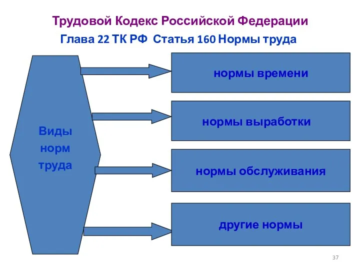 Трудовой Кодекс Российской Федерации Глава 22 ТК РФ Статья 160 Нормы труда Виды