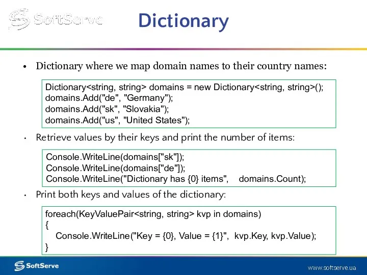 Dictionary Dictionary where we map domain names to their country