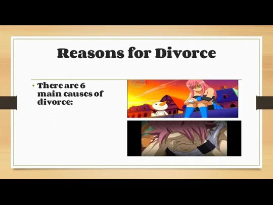 Reasons for Divorce There are 6 main causes of divorce: