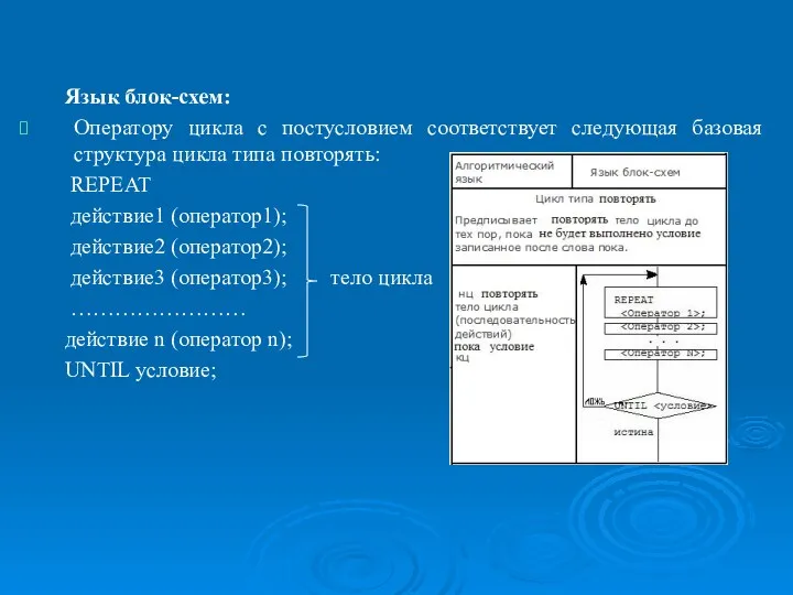 Операторы языка Object Pascal, реализующие основные базовые структуры алгоритмов. Язык