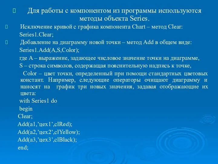 Для работы с компонентом из программы используются методы объекта Series.