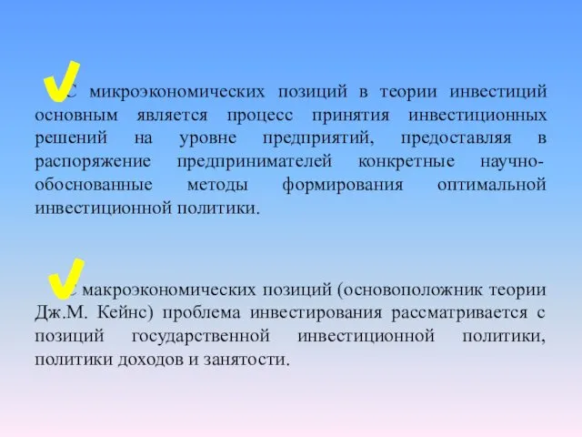 С микроэкономических позиций в теории инвестиций основным является процесс принятия