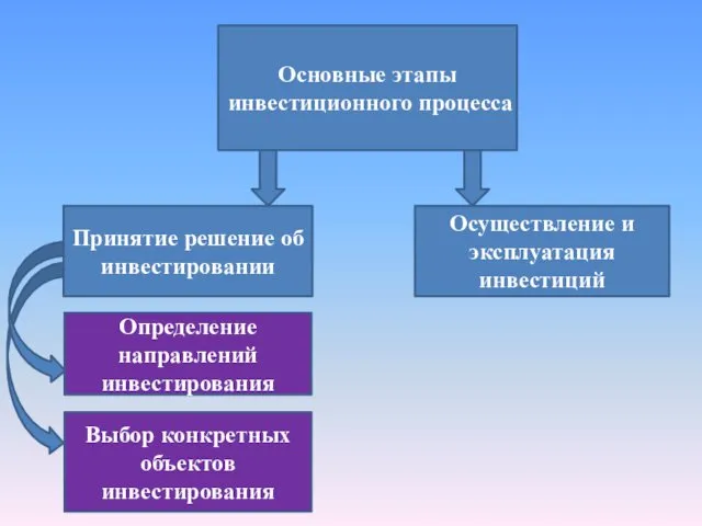 Основные этапы инвестиционного процесса Принятие решение об инвестировании Осуществление и