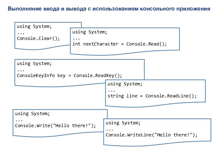 Выполнение ввода и вывода с использованием консольного приложения using System;