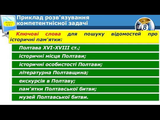 Приклад розв'язування компетентнісної задачі Розділ 8 § 8.1 історичні особистості