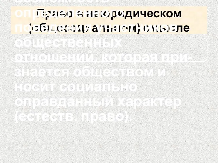 Право в неюридическом (общесоциальном) смысле это свобода, возможность определенного поведения