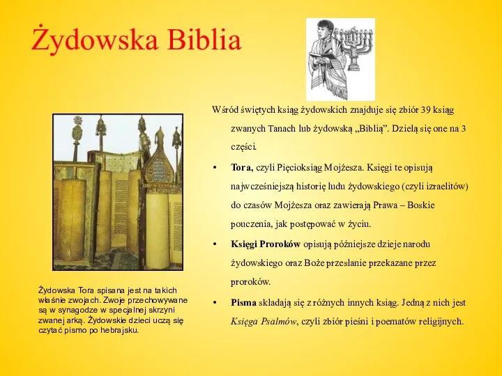 Żydowska Biblia Wśród świętych ksiąg żydowskich znajduje się zbiór 39