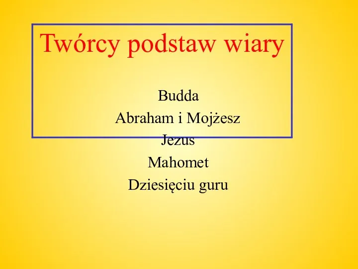 Budda Abraham i Mojżesz Jezus Mahomet Dziesięciu guru