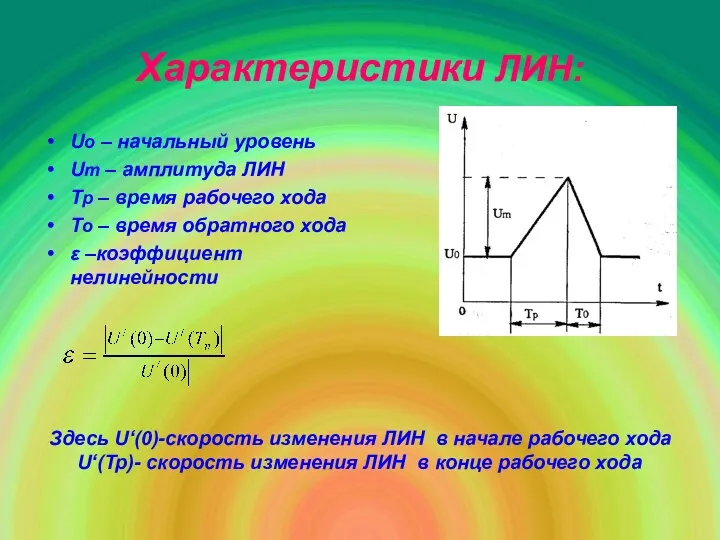 Характеристики ЛИН: Uo – начальный уровень Um – амплитуда ЛИН