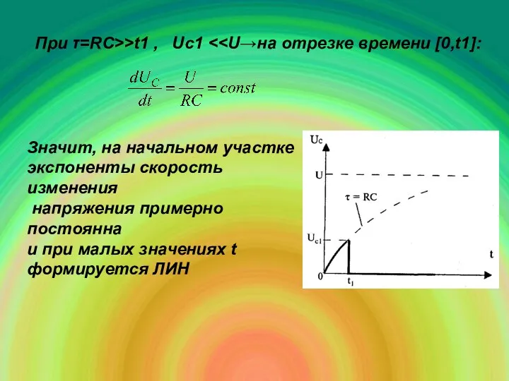 При τ=RC>>t1 , Uc1 Значит, на начальном участке экспоненты скорость